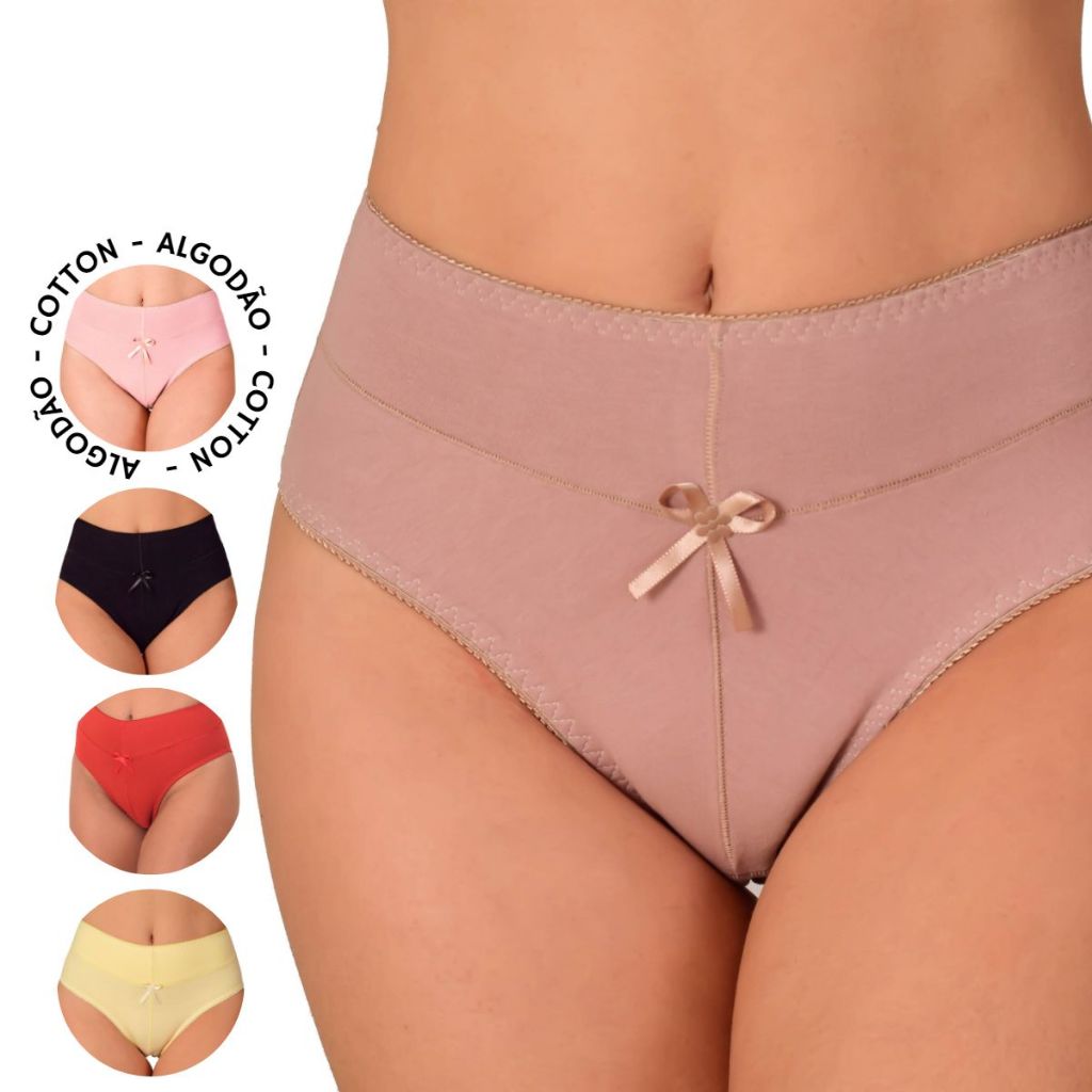 Kit 20 Calcinha Tangão De Cotton Algodão Cós Duplo Cintura Alta