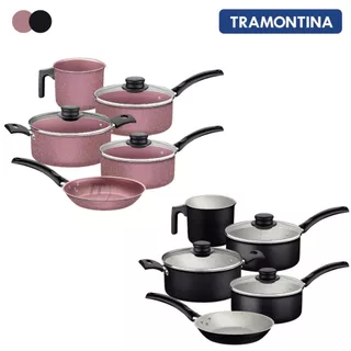 Jogo De Panelas Turim Antiaderente Rosa e Preto 5 Pçs - Tramontina