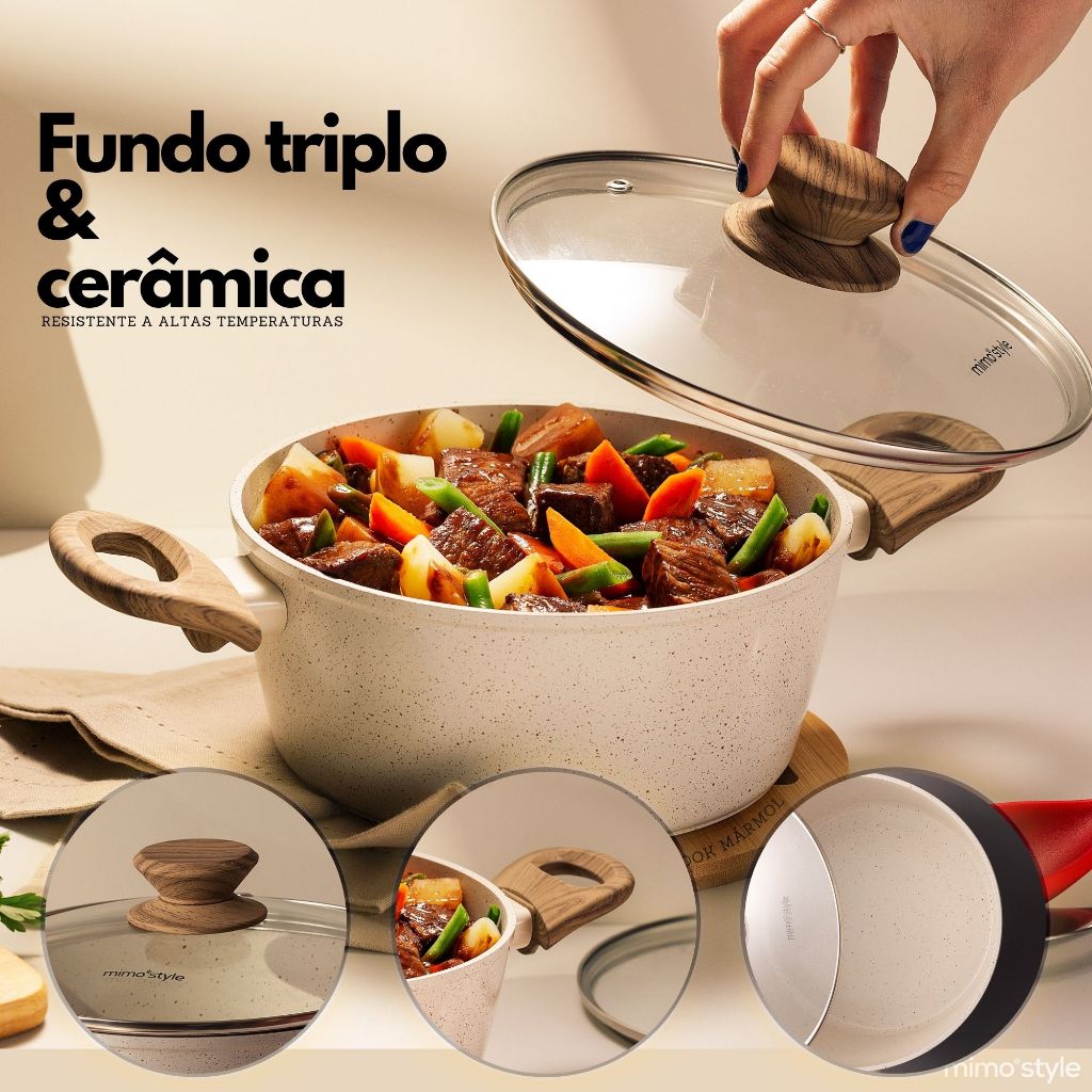 Panela Caçarola 24 Cm De Cerâmica Fundo Triplo Fogão Gás E Indução 4mm ...