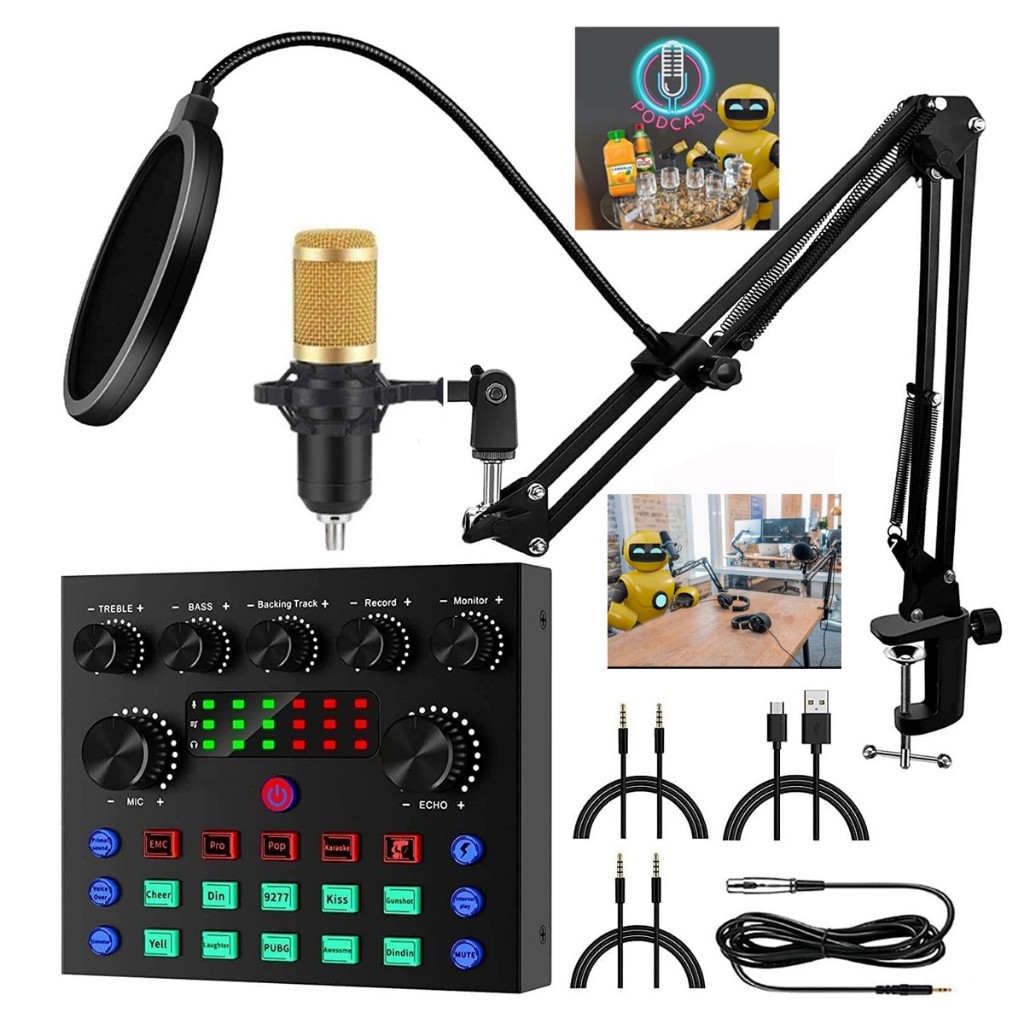 Placa Interface de Audio V8S USB Com Microfone Para Sistema Webcaster ...
