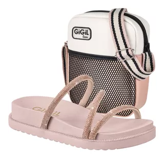 Kit Birken Papete Feminina Infantil Flatform Strass Brilho Confortável Com Bag Ombro Transversal Promoção