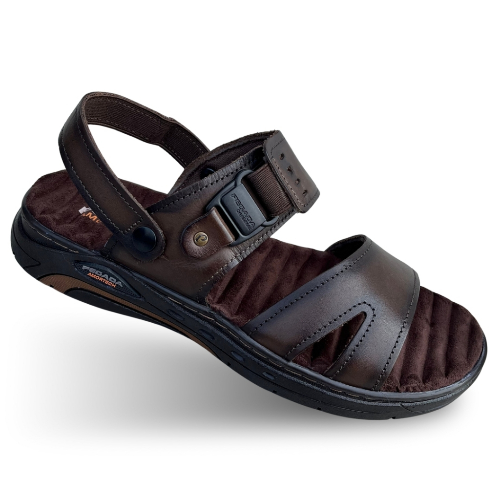 Sandália Pegada Couro Masculina Anatômica Confortável 134503 Calce ...