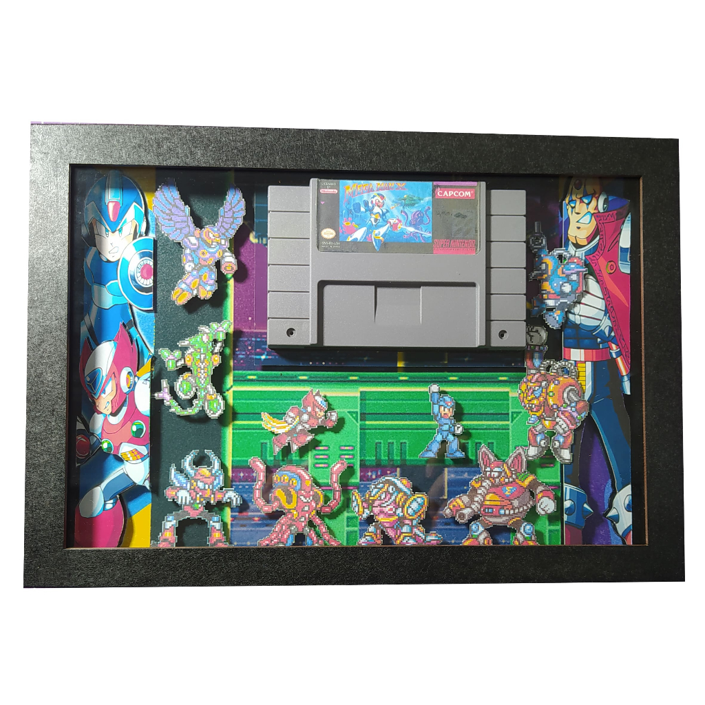 Quadro 3D com cartucho decorativo (Megaman x 1)