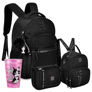 Kit Mochila RB Estojo Lancheira Metalizada Rebecca Bonbon Com Copo RB