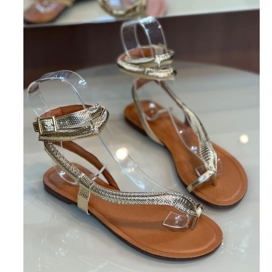Sandalia Rasteira Cobra Dourada Tendencia | Shopee Brasil