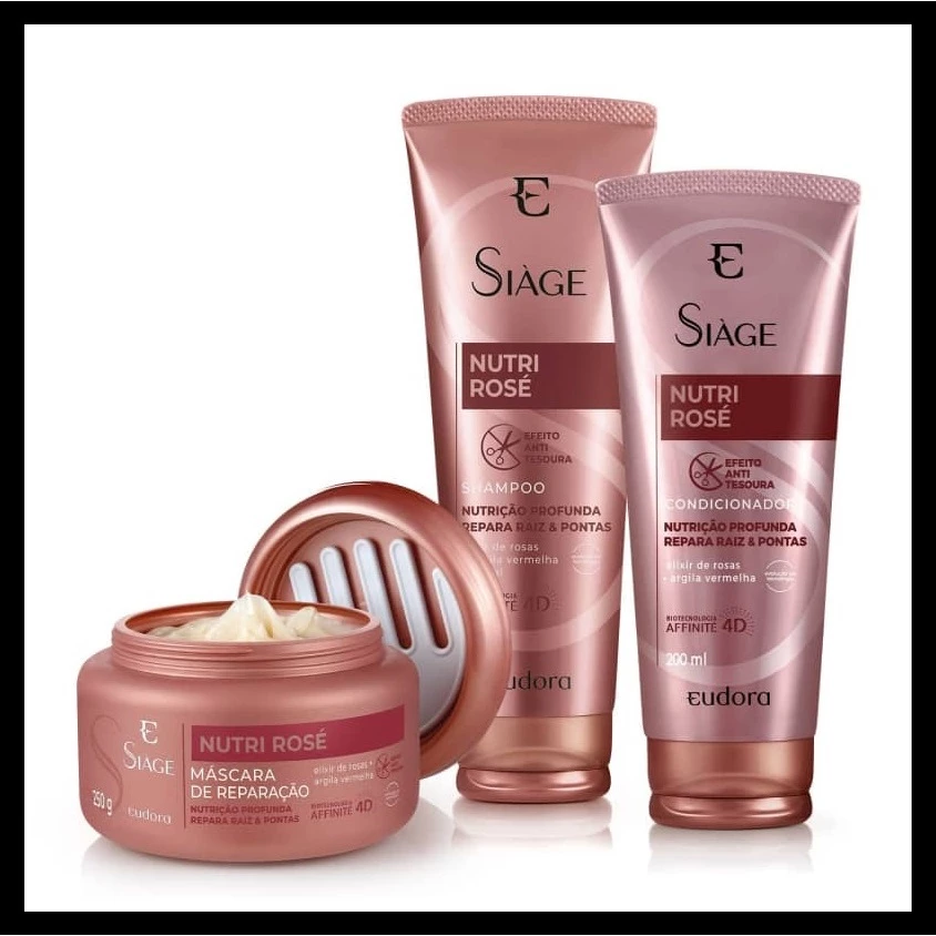 Kit Cronograma Siàge Nutri Rose: Shampoo 250ml + Condicionador 200ml + Máscara 250g