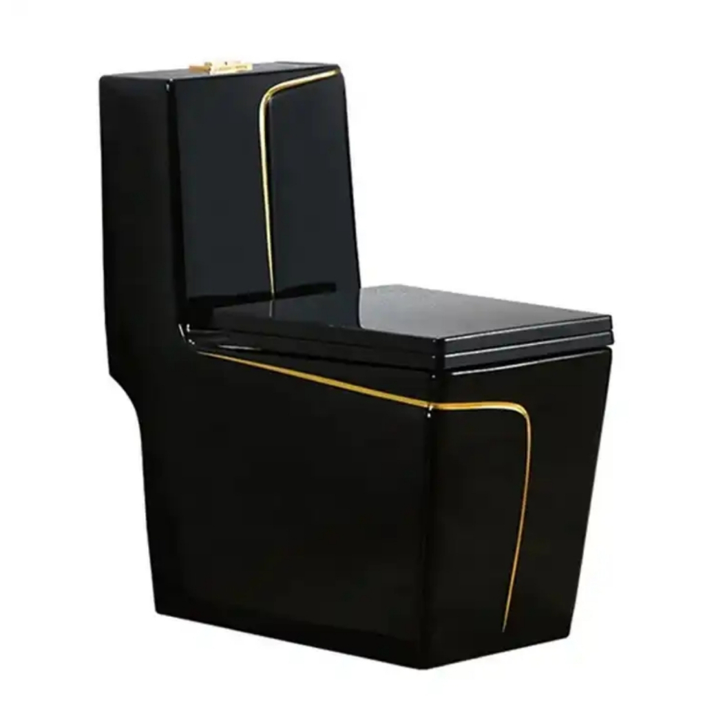 Vaso Sanitário Monobloco Acoplada Premium Luxo Branco Dourado