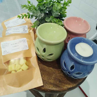 Kit Rechaud Cerâmica + 3 kit pastilhas Wax Melts +1 Velinha de presente - Escolha sua cor e aroma