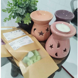 Kit Réchaud Wax Melts - 1 Rechaud Ceramica + 3 kit de Pastilhas - Acompanha uma velinha para o Rechaud de presente - Várias cores