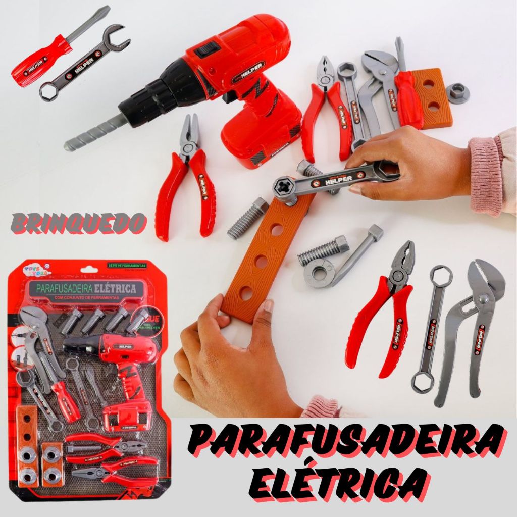 Brinquedo Parafusadeira/ Furadeira e Kit Ferramentas Infantil 18 Peças ...