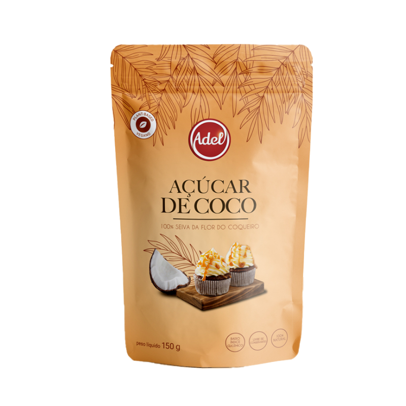 Açúcar de Coco Adel 150g – Zip-lock, natural, baixo índice