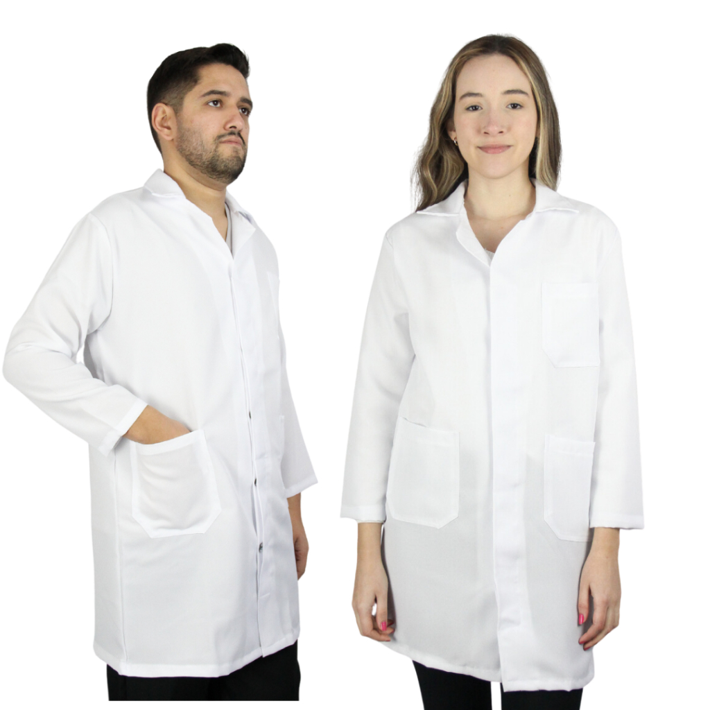 Jaleco Manga Longa Unissex Branco Para Enfermagem Laboratório Estágio