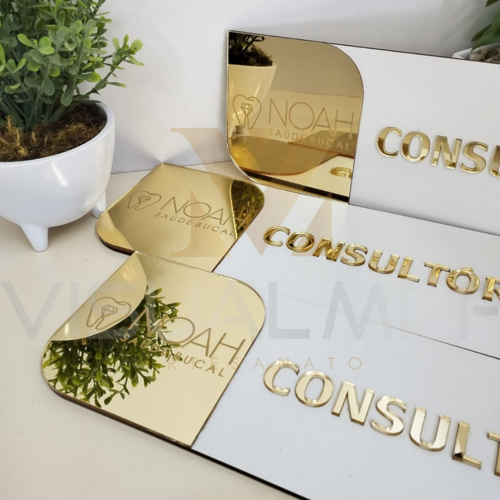 Kit 05 Placas De Identificação De Porta Mdf Com Acrilico Espelhado ...