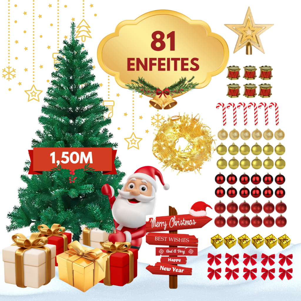 Arvore Natal Decorada Completa Com 120 Enfeites Pisca Pisca