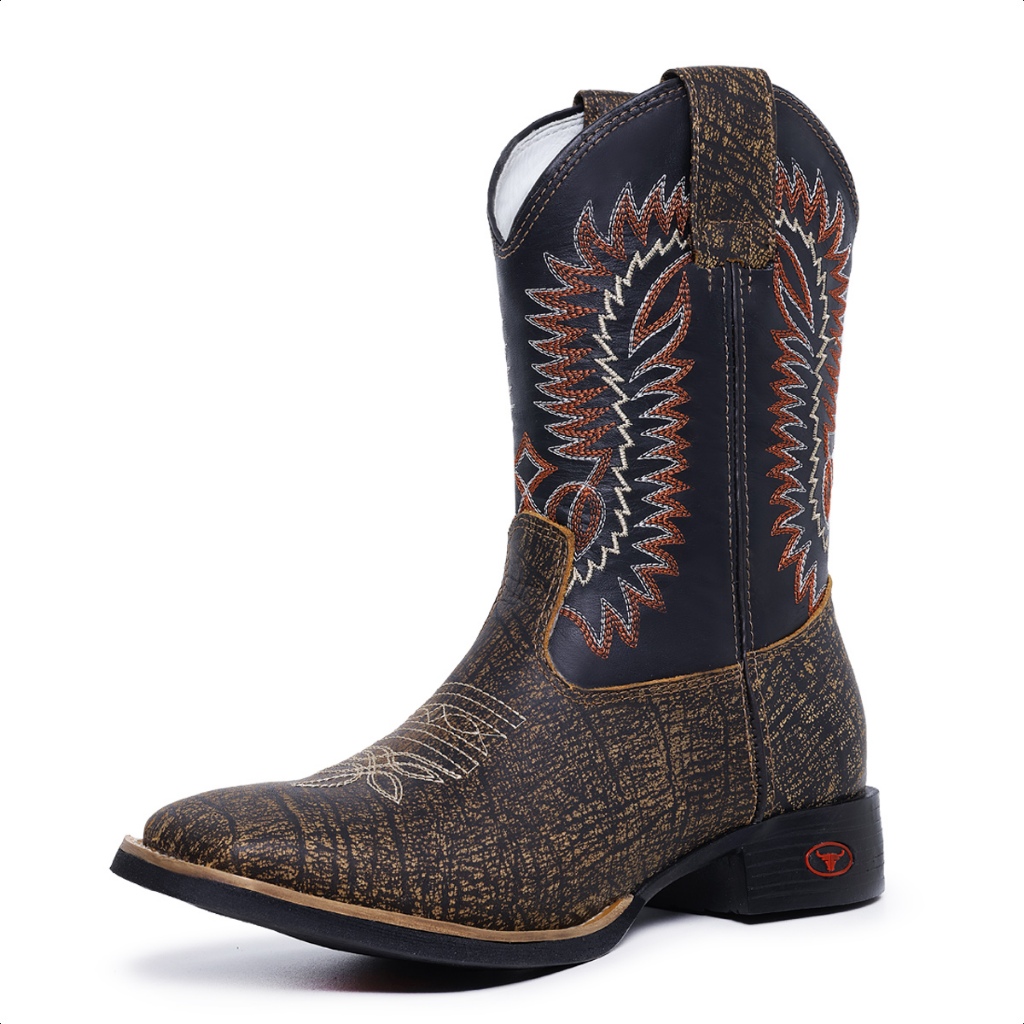 Botina Texana Masculina Country Botina Cano Longo Couro Rajado | Shopee ...
