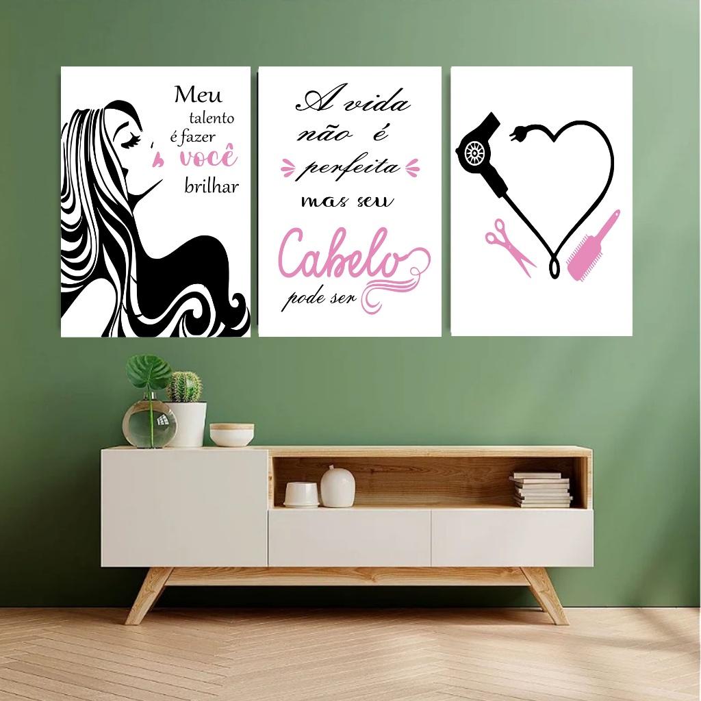 Composição 3 Placas Decorativas Cabelereira Salão de Beleza Manicure ...