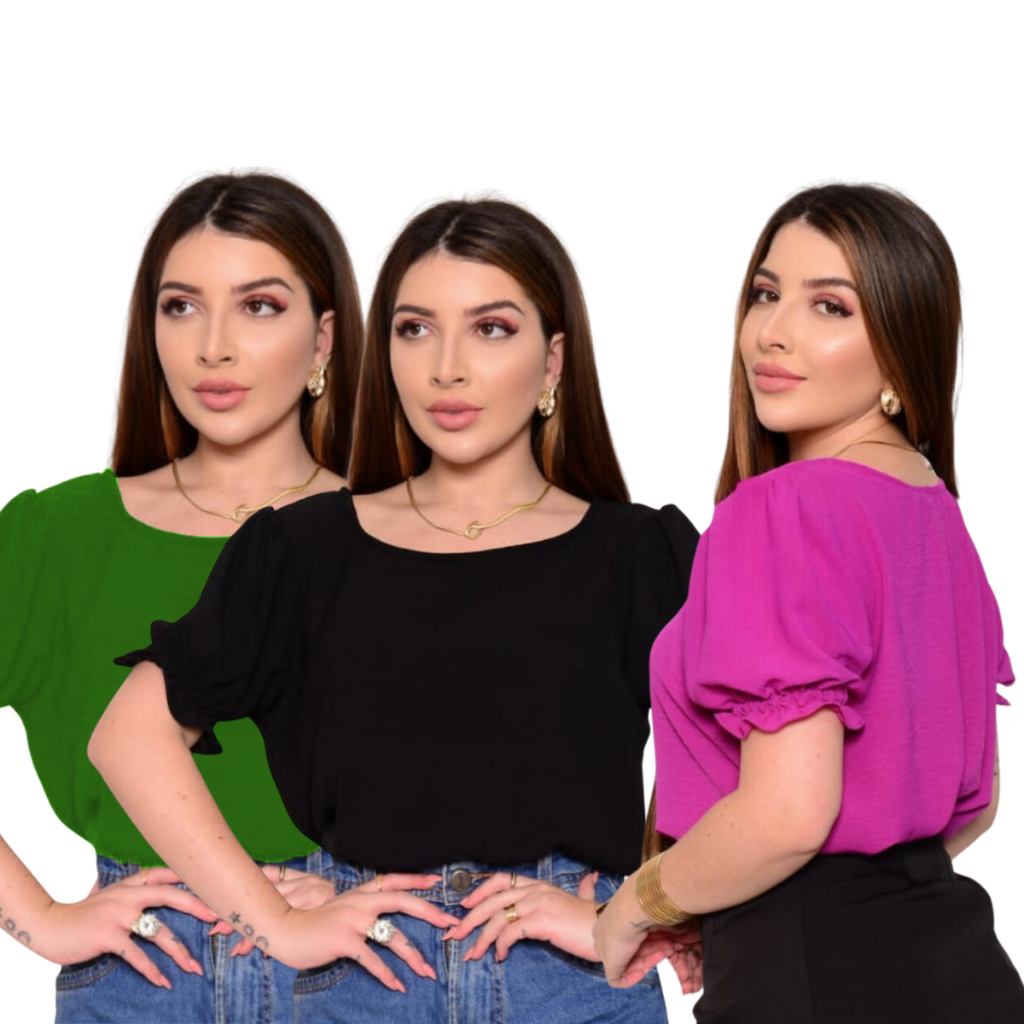 Kit 3 Blusinha Blusa Feminina Camisa Social Duna Moda Evangélica Premium