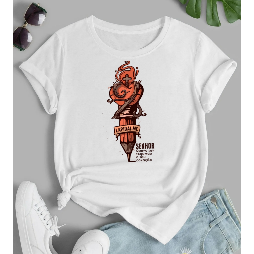 Camiseta Evangélica Cristã - Lapidai-Me Senhor - BiBlica - Coração - 100% Algodão