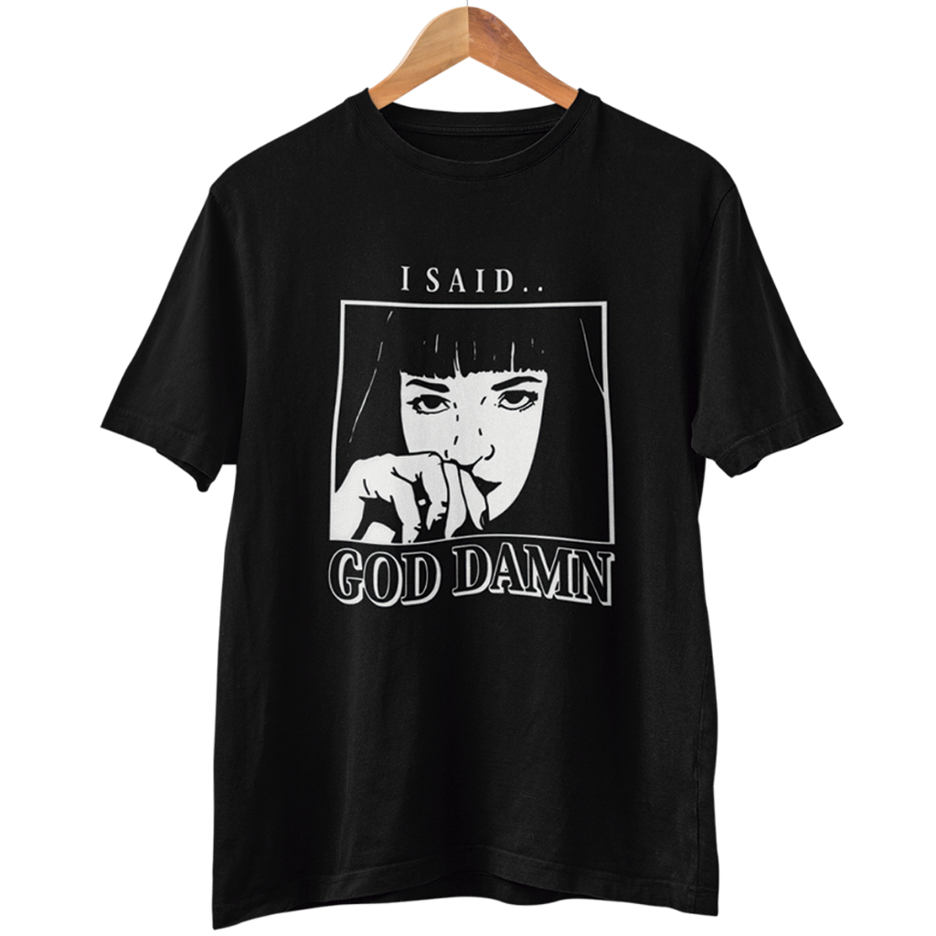 Camiseta Preta Mia Wallace Pulp Fiction God Damn 100%Algodão