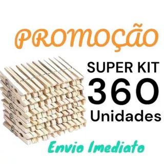 Kit Com 360 Unidades de Pregador, Prendedor de Roupa Gigante, Madeira de Reflorestamento, Pregador De Roupas