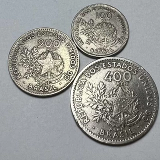 Lote 3 Moedas 100 200 e 400 Réis MCMI 1901