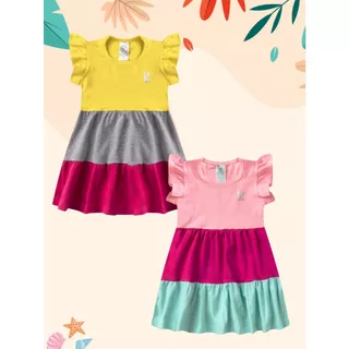 kit com 2 Vestido Infantil Menina 3 Marias Tricolor 1 ao 16