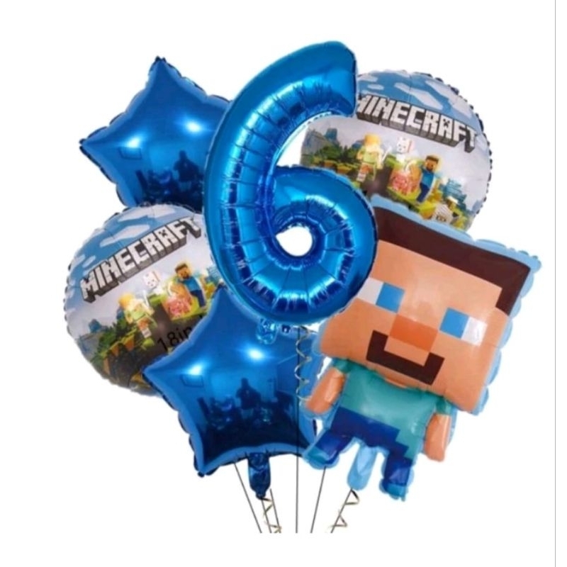 Kit C 5/1 Balão Metalizado Minecraft Steve+Balão Redondo+Estrela+Balão ...