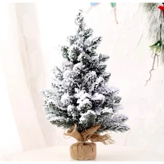Árvore de Natal Luxo Verde com Neve Base de Madeira Juta 60cm