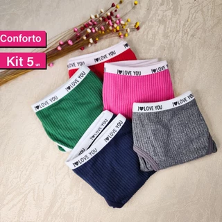 KIT 5 Calcinha Canelada Conforto Algodão Malha Moda Íntima Feminina Calçola