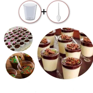 KIT 10-50UN COPO COPINHO 25ML + MINI COLHER COLHERZINHA Acrilico Para Brigadeiro Doce Docinho