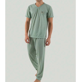 Pijama Meia Estação Manga Curta e Calça Longa De Malha Roupa Masculina Adulto em Oferta na Shopee