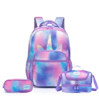 Kit Mochila Bolsa Infantil Juvenil Unicórnio Menina Escolar Lancheira Estojo Reforçada Moda