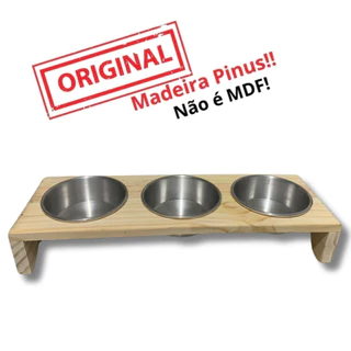Comedouro de Gato em Madeira e tigela de Alumínio