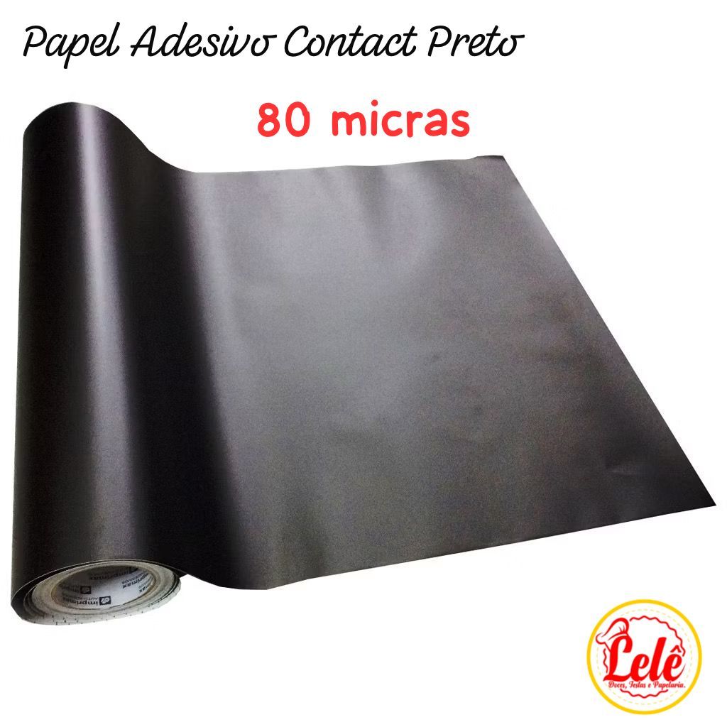 Papel Plástico Adesivo Contact 80 Micras PRETO 45cm Papel Contact Moveis e Decoração