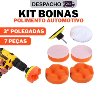 Kit Boina Automotiva Polimento 3 Polegadas 7 Peças Espuma e Lã Com Suporte Para Furadeira e Parafusadeira