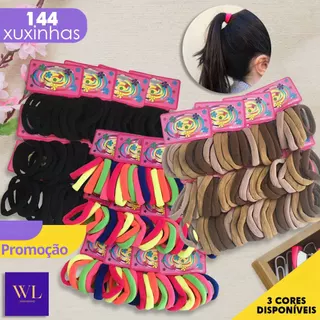 Kit 144 Unidades Elasticos De Cabelo Tipo Meia Criança Preto Adulto Rabicó Penteados/Xuxinha Colorido e Marrom - WL em Oferta na Shopee