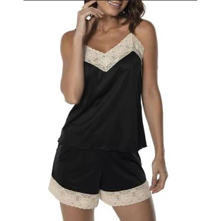 Shortdoll Babydoll Pijama Cálice Com Renda Demillus