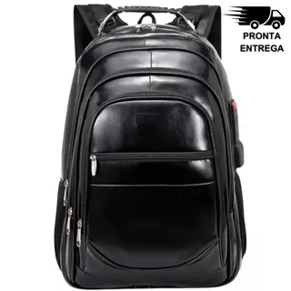 Mochila Escolar Couro Executiva Impermeável Reforçada Preta