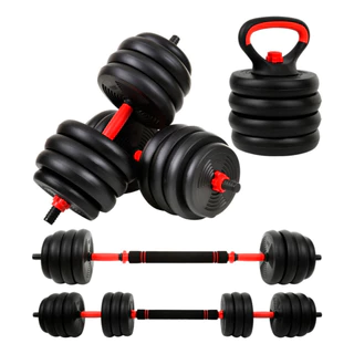 Kit Halteres 6 em 1 Peso Musculação até 40kg Ajustável Preto Treino em casa