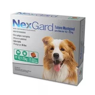 Kit 4 comprimidos nextgard ANTI PULGAS E CARRAPATOS NEXGARD P/ CÃES 10 Á 25 KG 1 COMPRIMIDO ORIGINAL