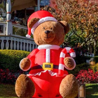 Urso Inflável 3m Grande Bivolt Natalino Papai Noel LEDs Gorro Natal Decoração Natalina Jardim Shopping Loja Escola Festa Condomínio