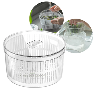 Organizador de Geladeira e Secador de Saladas Ou Clear Fresh com Cesto 5,5L Redondo Porta Alimentos