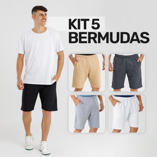 Kit 5 Bermuda Masculina Moletom Premium, Bolsos Laterais para Celular- Short Academia Masculino, Moda Casual e Esportiva