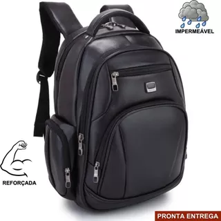 Mochila Escolar Couro Notebook Impermeável Unissex Preta em Oferta na Shopee