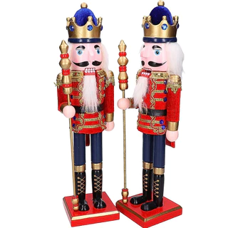 Boneco Guarda Real Quebra-Nozes Decoração Natalina Enfeite Natal Vermelho Azul Lança 38cm