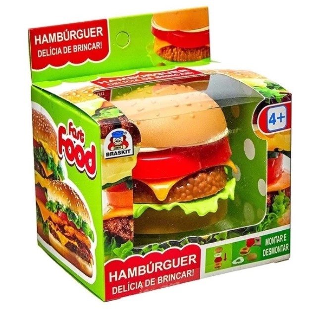 Hambúrguer Brinquedo Comidinha Faz de Conta Fast Food 7 Peças para ...