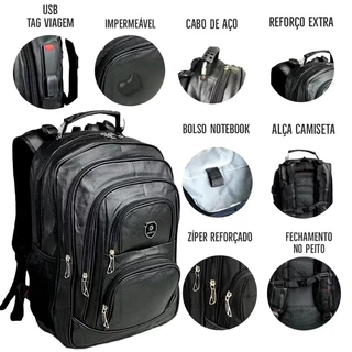 Mochila De Couro Grande Masculina Reforçada Impermeável Cabo de Aço