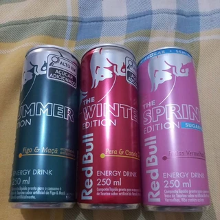 Latas redbull estações Summer, winter e spring. Verão, inverno e primavera.