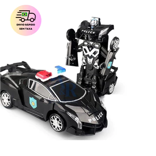 Carrinho Venom Transformes Policia Preto 2 em 1 Bate e Volta Gira 360° Brinquedo Menino