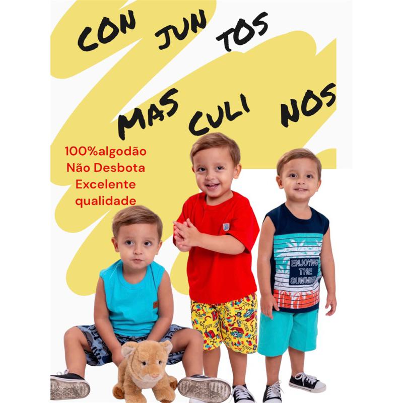 Roupa Infantil Menino Kit 2 Pe\u00e7as Ver\u00e3o 1 ao 8 anos Conjunto Masculino ...